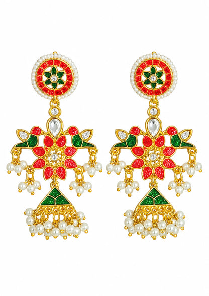 Seevee Fashion Gold Plated Meenakari & Kundan Dangler Earrings