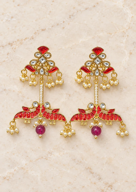Seevee Fashion Gold Plated Meenakari & Kundan Dangler Earrings