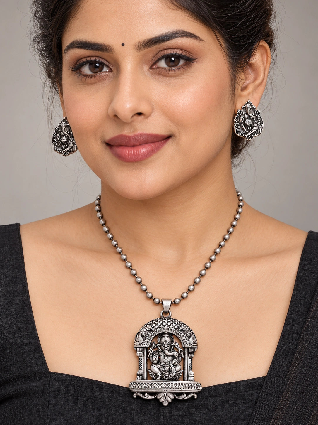 Seevee Fashion Oxidised Plated Ganesh Design Necklace Set