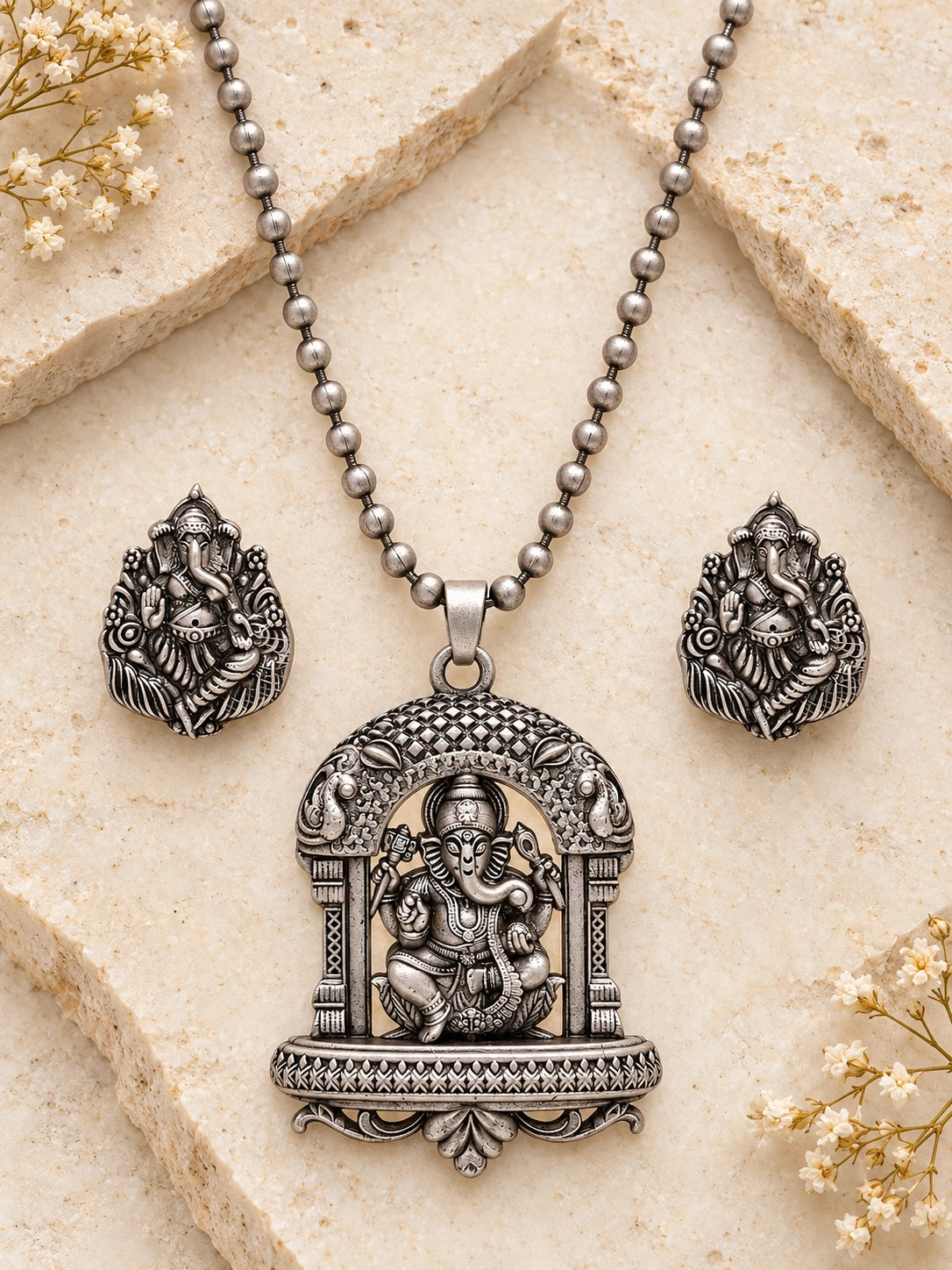 Seevee Fashion Oxidised Plated Ganesh Design Necklace Set