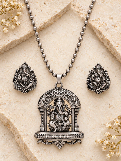 Seevee Fashion Oxidised Plated Ganesh Design Necklace Set