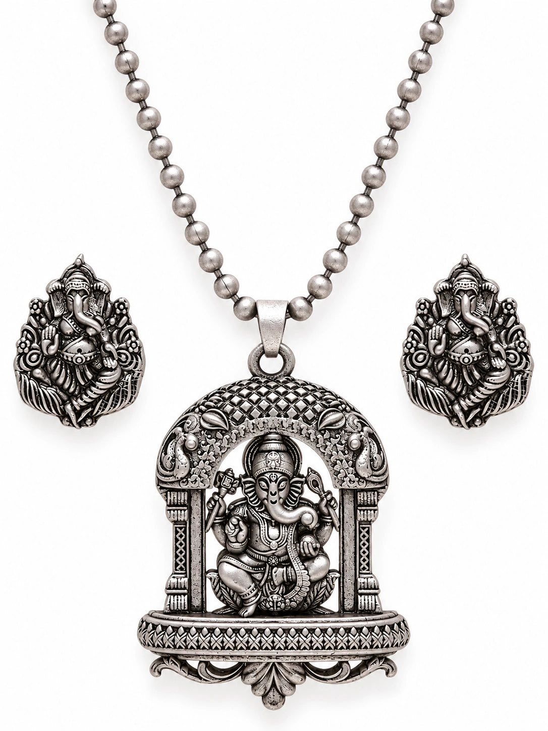 Seevee Fashion Oxidised Plated Ganesh Design Necklace Set