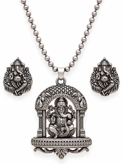Seevee Fashion Oxidised Plated Ganesh Design Necklace Set