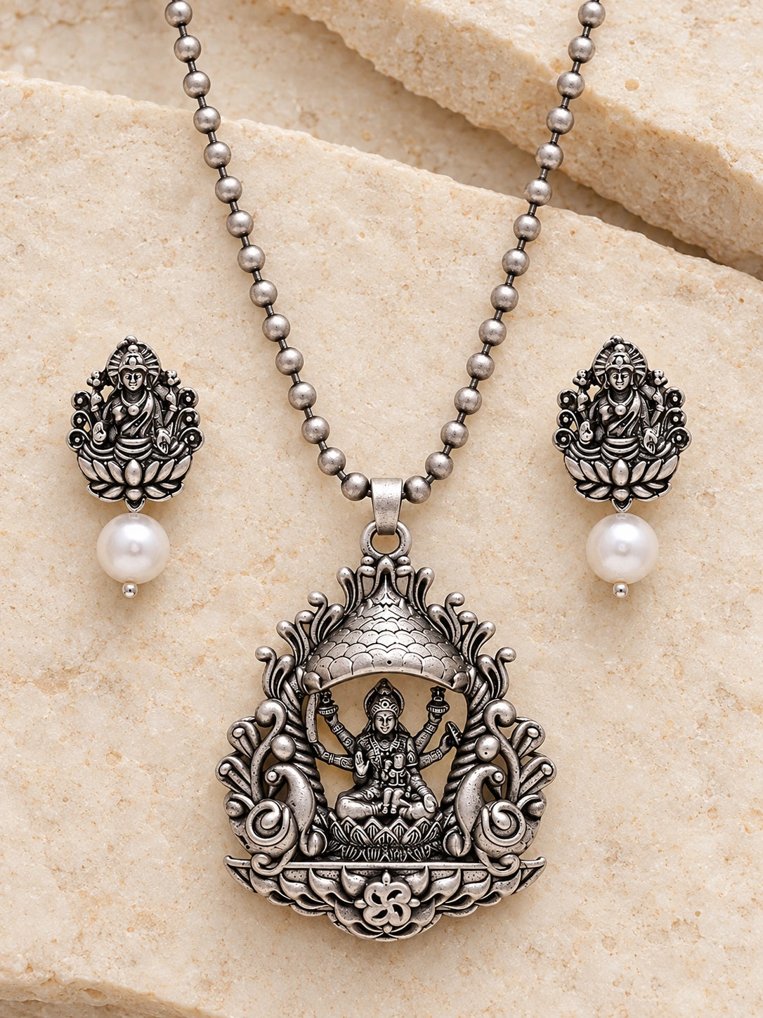 Seevee Fashion Oxidised Plated Temple Necklace Set