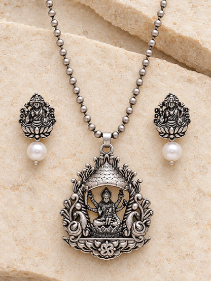 Seevee Fashion Oxidised Plated Temple Necklace Set