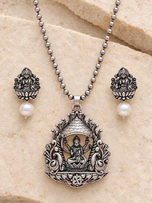 Seevee Fashion Oxidised Plated Temple Necklace Set