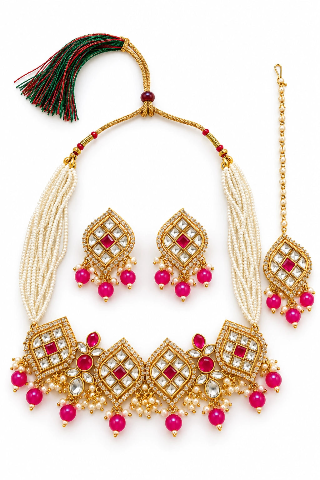 Seevee Fashion Gold Plated Kundan Stone And Beads Choker Necklace Set
