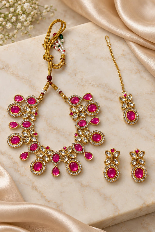 Seevee Fashion Gold Plated Kundan Stone Choker Necklace Set