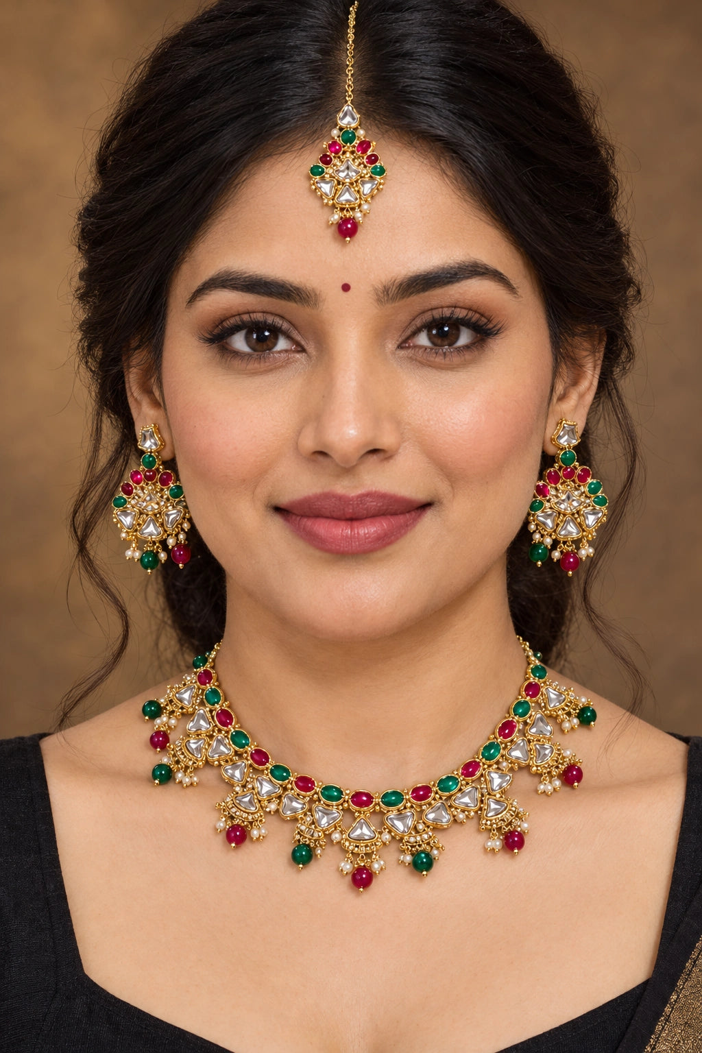Seevee Fashion Gold Plated Kundan Stone And Beads Choker Necklace Set