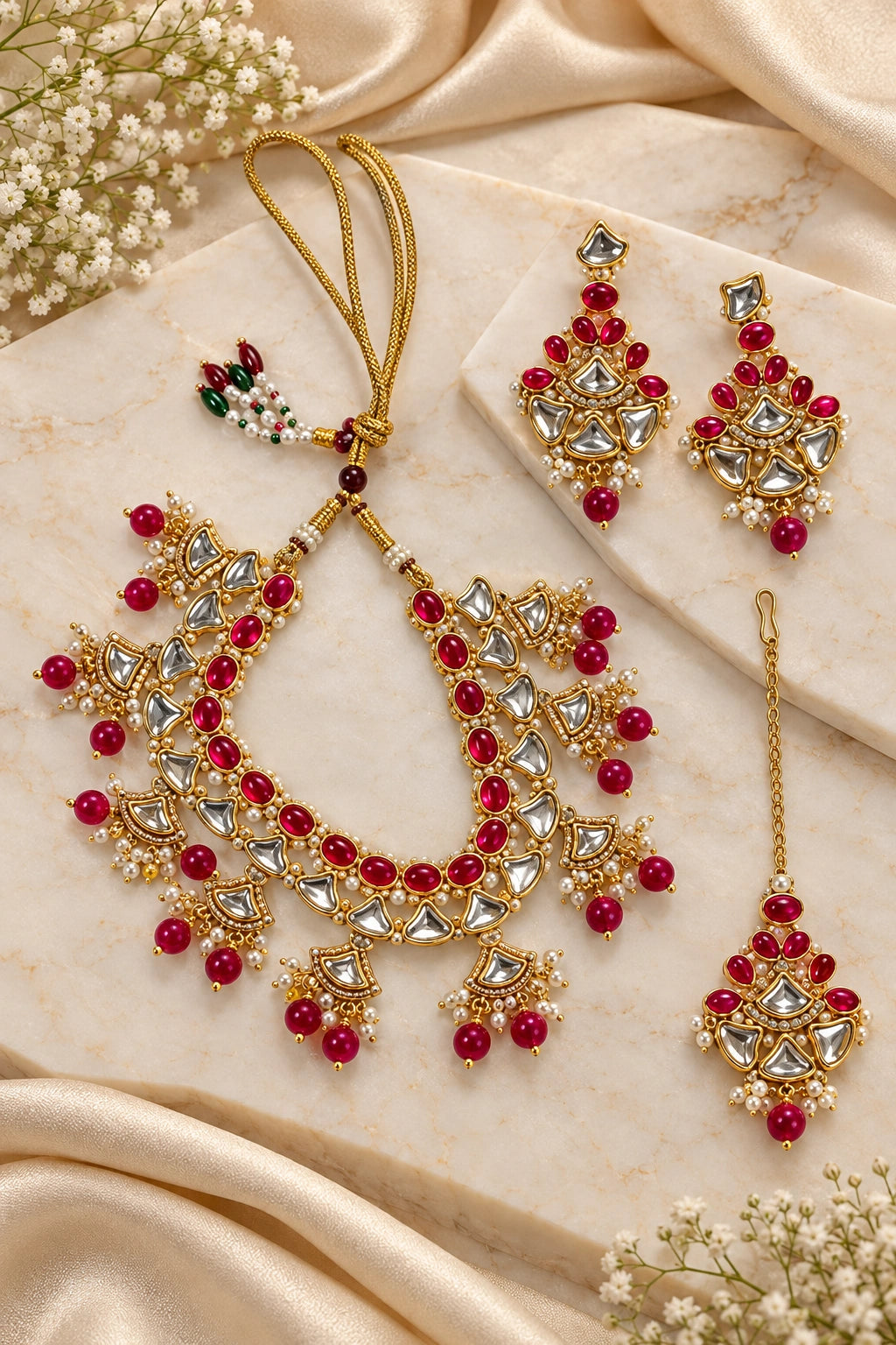 Seevee Fashion Gold Plated Kundan Stone And Beads Choker Necklace Set