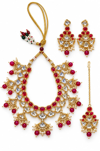 Seevee Fashion Gold Plated Kundan Stone And Beads Choker Necklace Set