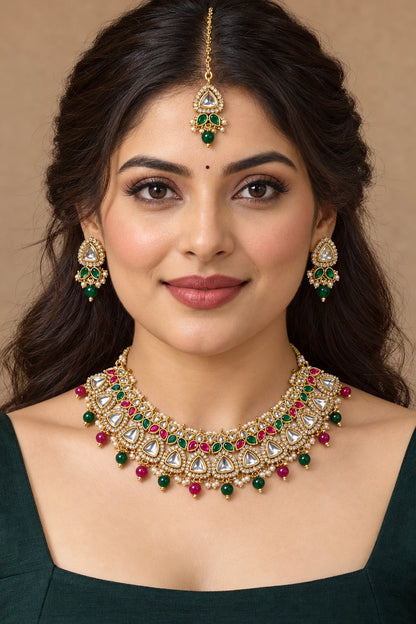 Seevee Fashion Gold Plated Kundan And Austrian Stone Choker Necklace Set