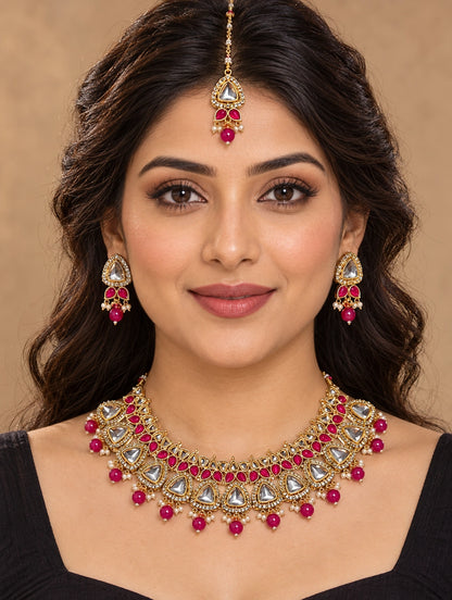 Seevee Fashion Gold Plated Kundan And Austrian Stone Choker Necklace Set