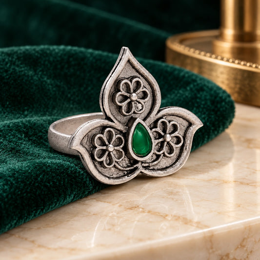 Seevee Fashion Oxidised Plated Pota Stone Rings