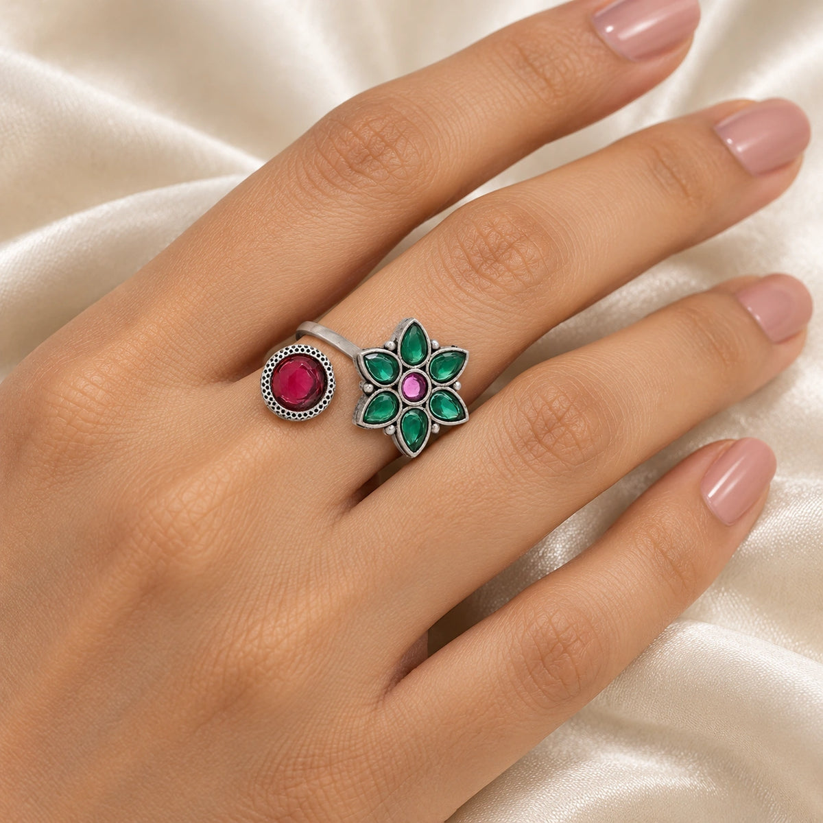 Seevee Fashion Oxidised Plated Kundan Stone Rings