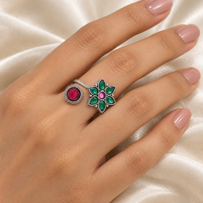 Seevee Fashion Oxidised Plated Kundan Stone Rings
