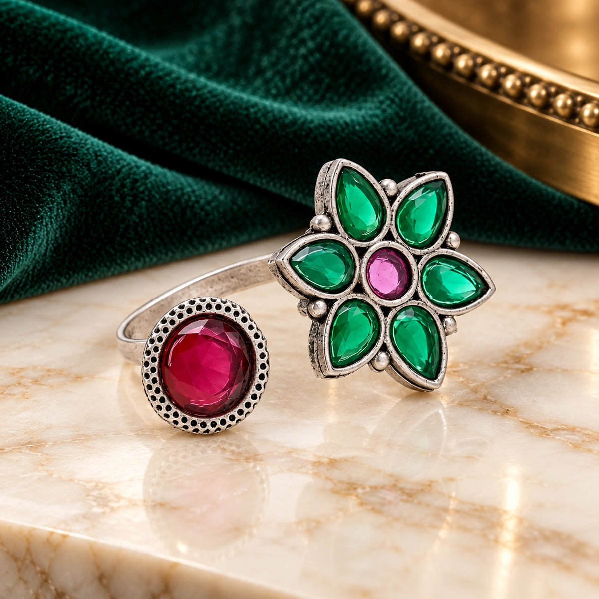 Seevee Fashion Oxidised Plated Kundan Stone Rings