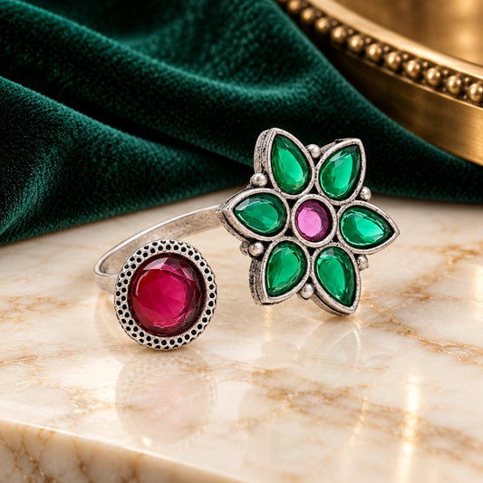 Seevee Fashion Oxidised Plated Kundan Stone Rings