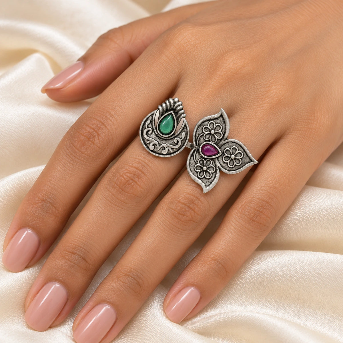 Seevee Fashion Oxidised Plated Kundan Stone Rings