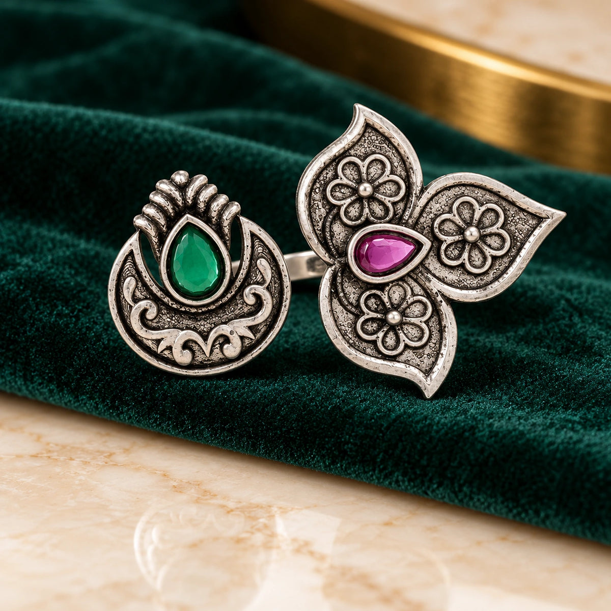 Seevee Fashion Oxidised Plated Kundan Stone Rings