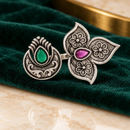 Seevee Fashion Oxidised Plated Kundan Stone Rings