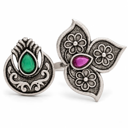 Seevee Fashion Oxidised Plated Kundan Stone Rings