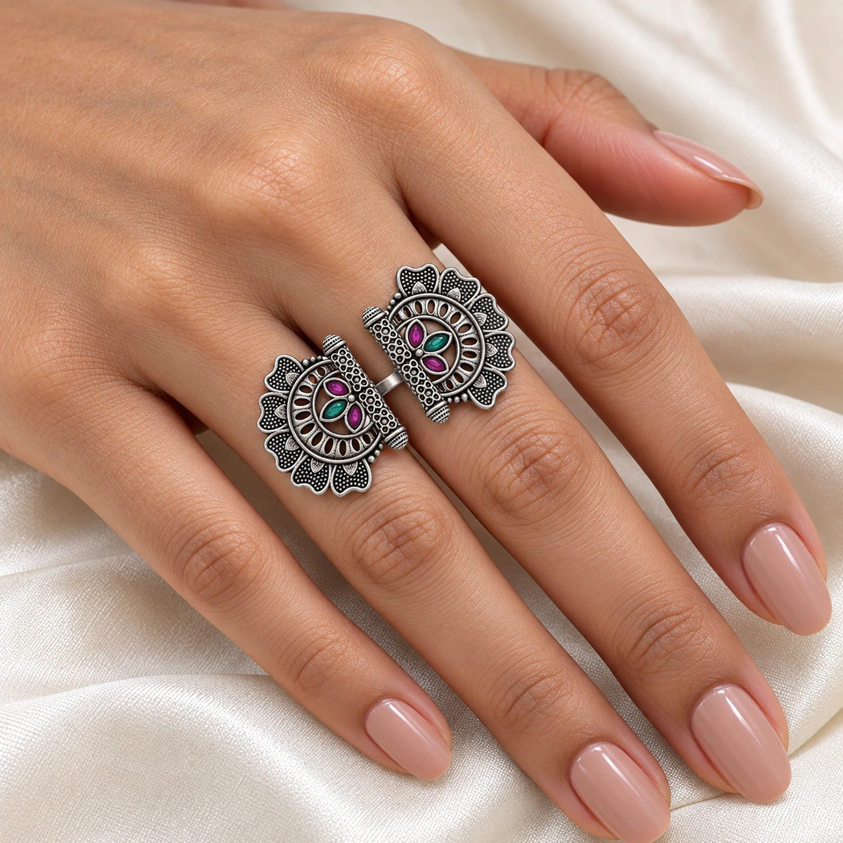 Seevee Fashion Oxidised Plated Kundan Stone Rings