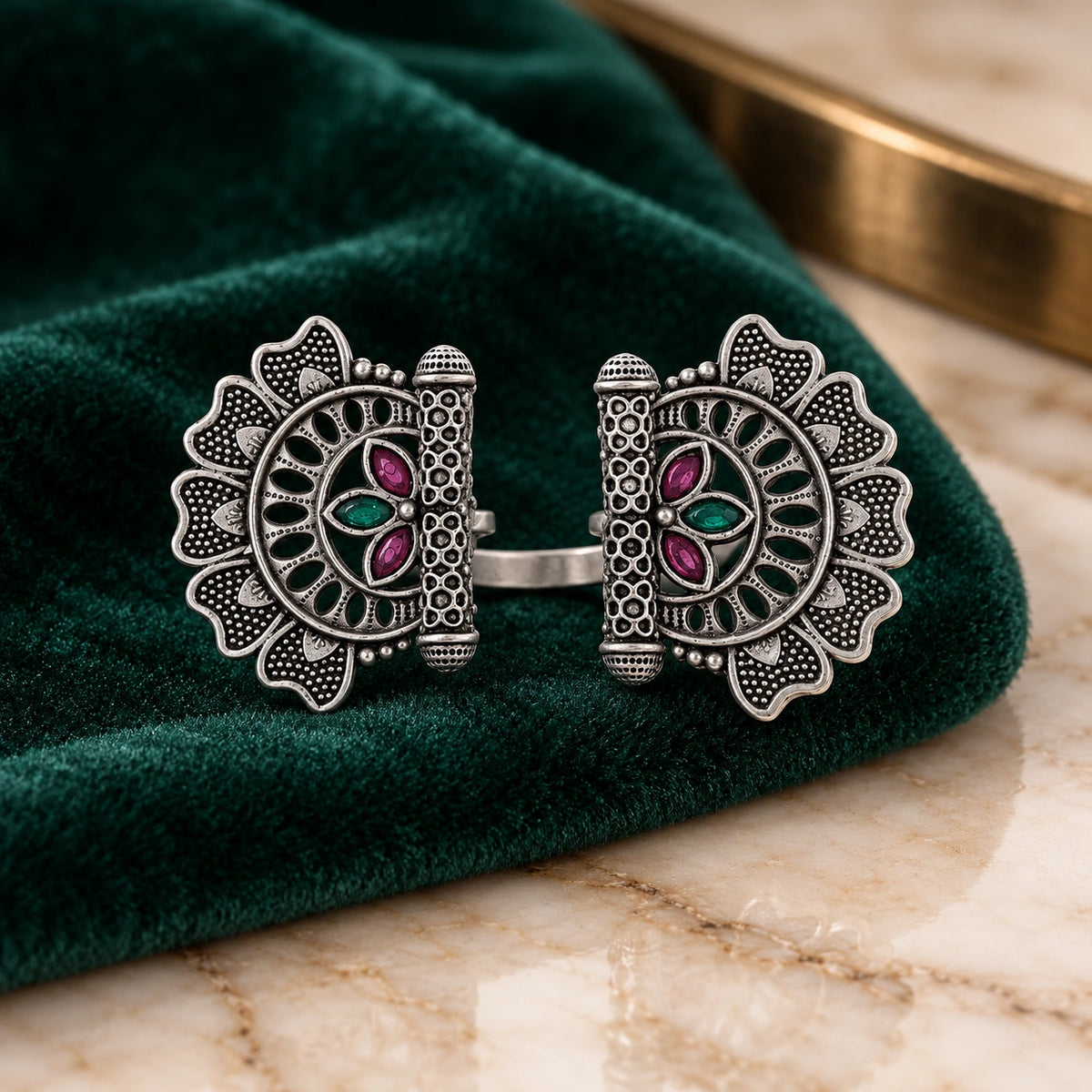 Seevee Fashion Oxidised Plated Kundan Stone Rings