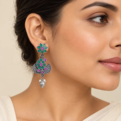 Seevee Fashion Oxidised Plated Peacock Dangler Earrings