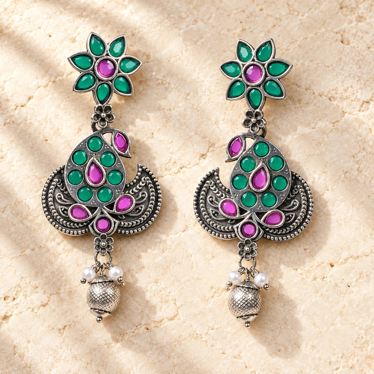 Seevee Fashion Oxidised Plated Peacock Dangler Earrings