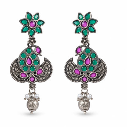 Seevee Fashion Oxidised Plated Peacock Dangler Earrings