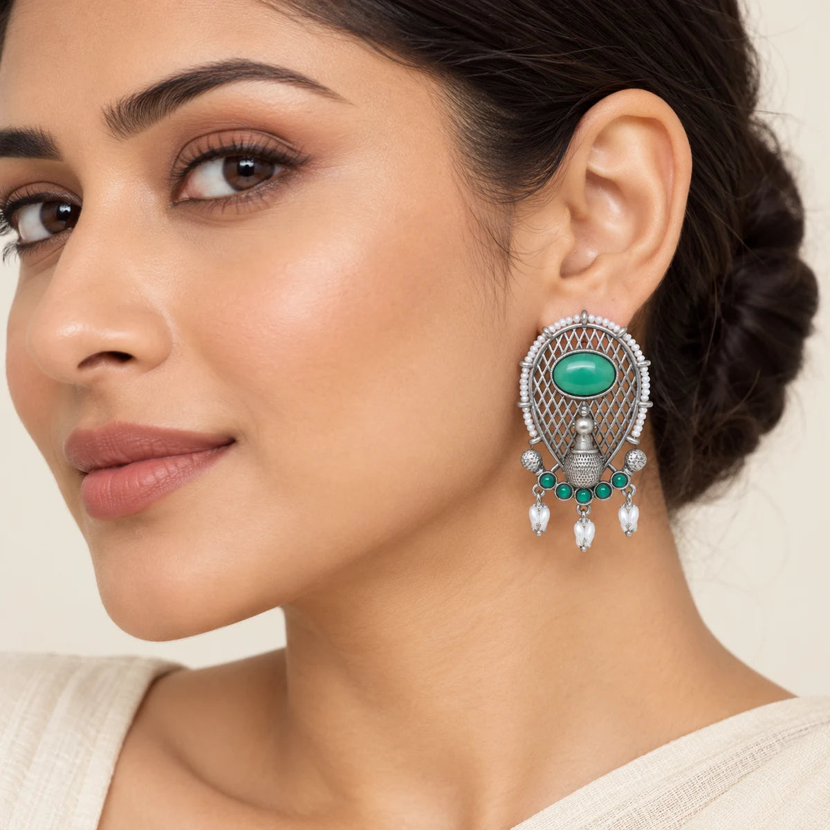 Seevee Fashion Oxidised Plated Peacock Design Dangler Earrings