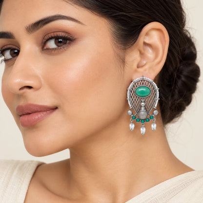 Seevee Fashion Oxidised Plated Peacock Design Dangler Earrings
