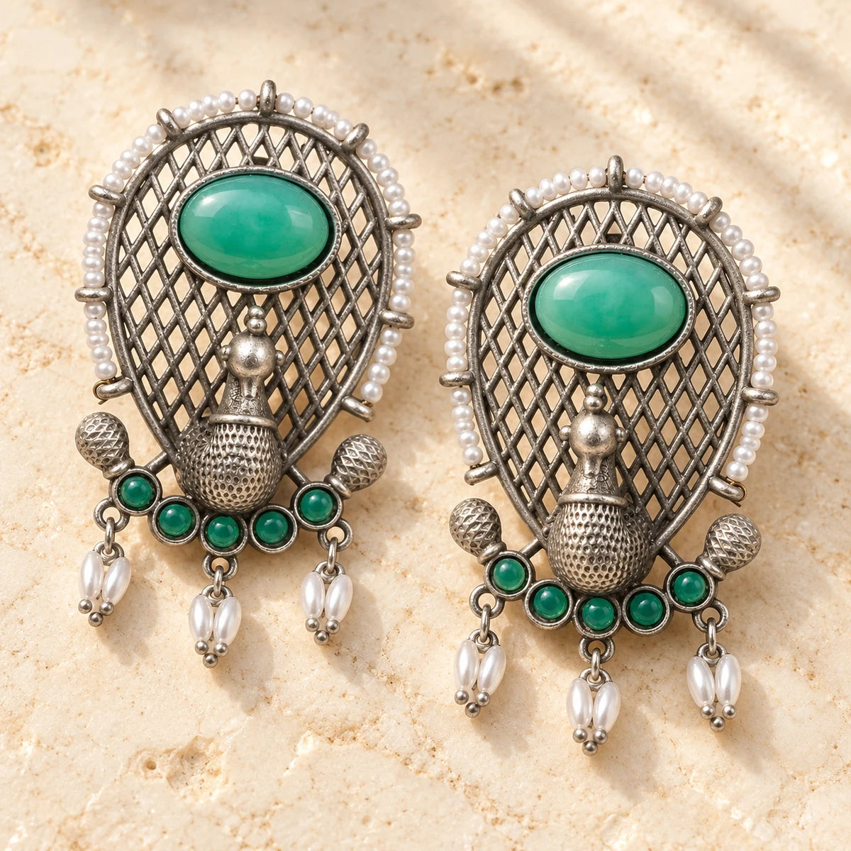 Seevee Fashion Oxidised Plated Peacock Design Dangler Earrings