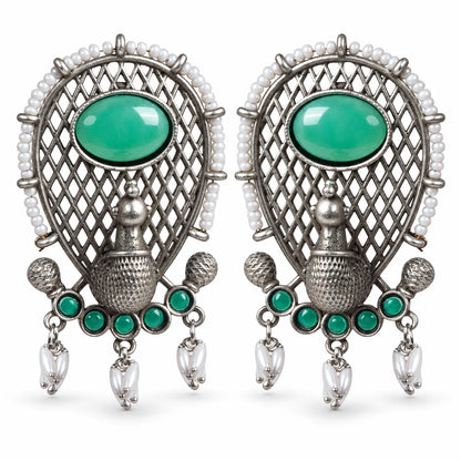 Seevee Fashion Oxidised Plated Peacock Design Dangler Earrings