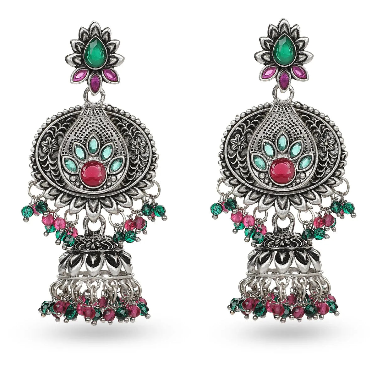 Seevee Fashion Oxidised Plated Pota Crystal Stone Jhumki Earrings
