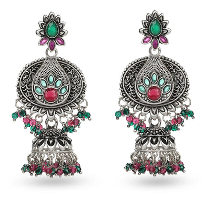 Seevee Fashion Oxidised Plated Pota Crystal Stone Jhumki Earrings