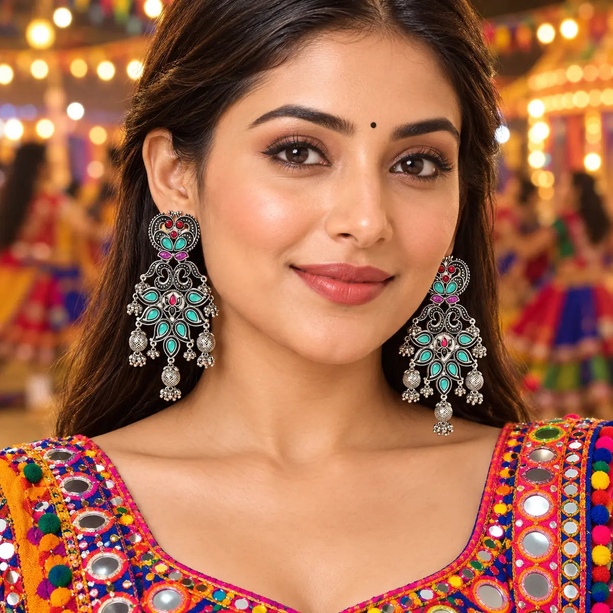 Seevee Fashion Oxidised Plated Pota Crystal Stone Dangler Earrings