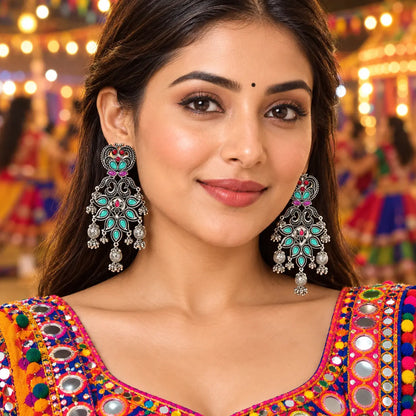 Seevee Fashion Oxidised Plated Pota Crystal Stone Dangler Earrings