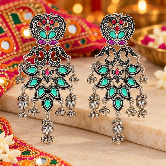 Seevee Fashion Oxidised Plated Pota Crystal Stone Dangler Earrings