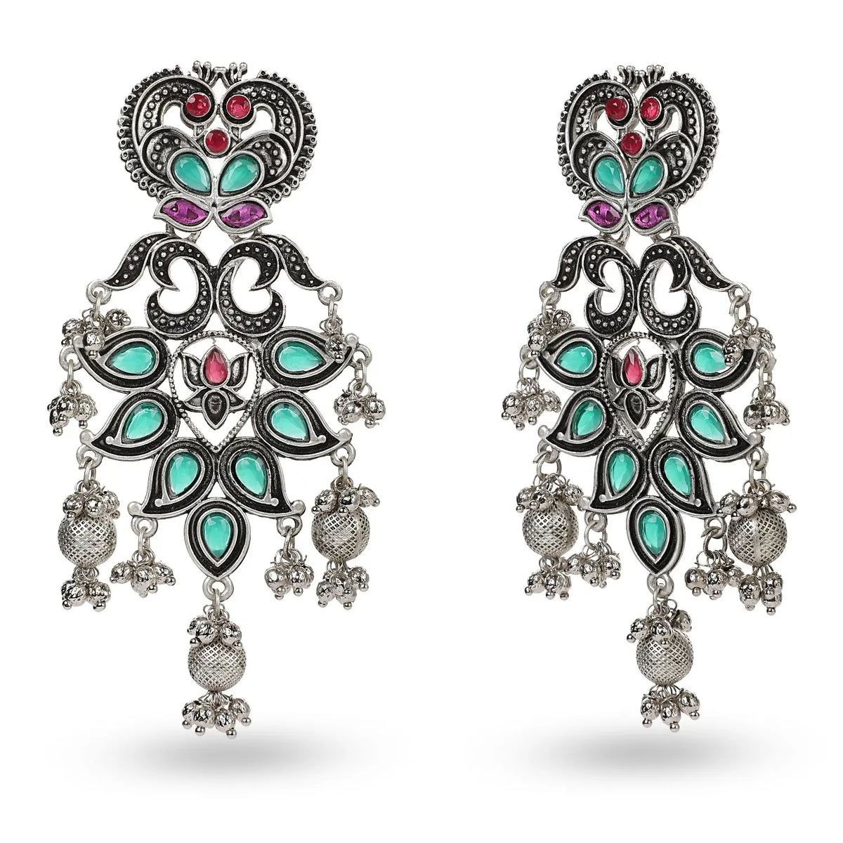 Seevee Fashion Oxidised Plated Pota Crystal Stone Dangler Earrings