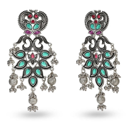 Seevee Fashion Oxidised Plated Pota Crystal Stone Dangler Earrings